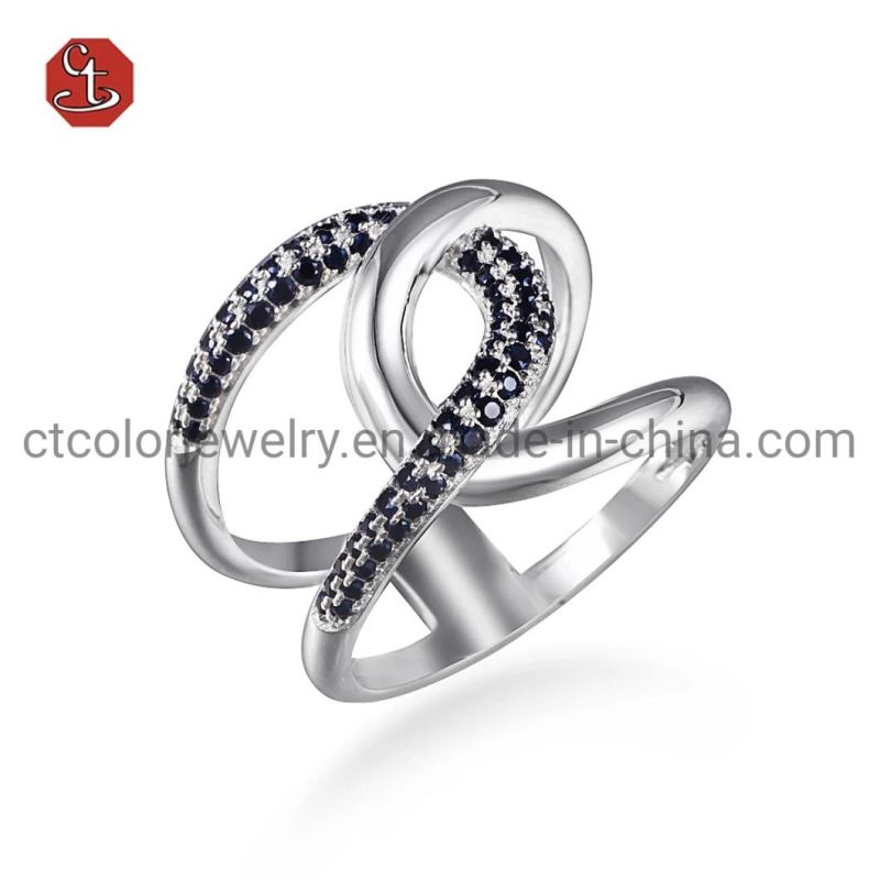 Multi Twisted Silver Ring Pave CZ Custom Jewelry Spiral 925 Sterling Rings for Men