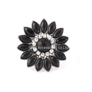 Vintage Round Black Flower Ring Gun Black Plated Crystals Black Acrylic Rings for Women Party Turkish Metal Jewelry