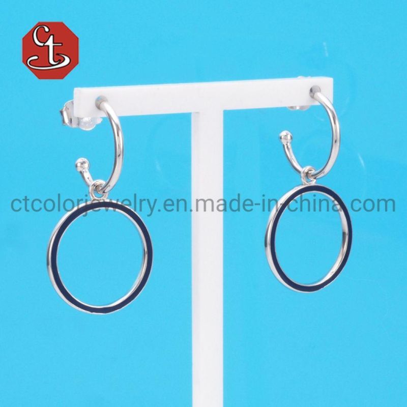 Simple Geometric Enamel Earring Triangle Silver Eardrop Wholesale Jewelry