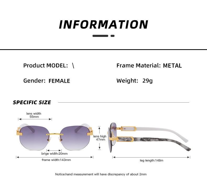 Rimless Sun Glasses Oval Eyewear Man Women Sunglasses Metal High Quality Sunglasses
