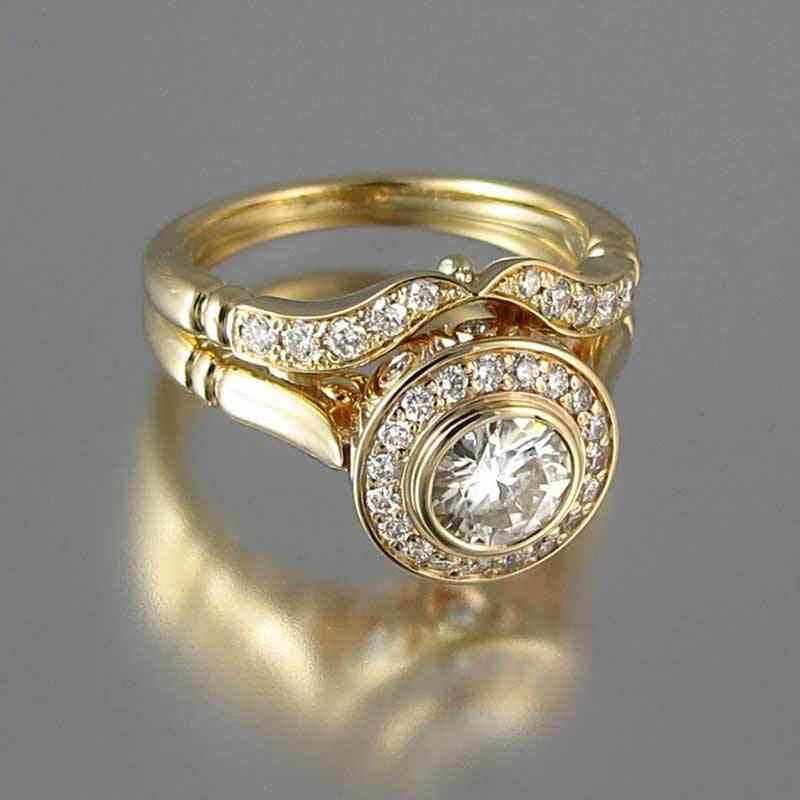 Custom Gold Filled Two Piece Two in One Womens Wedding Ring Jewelry