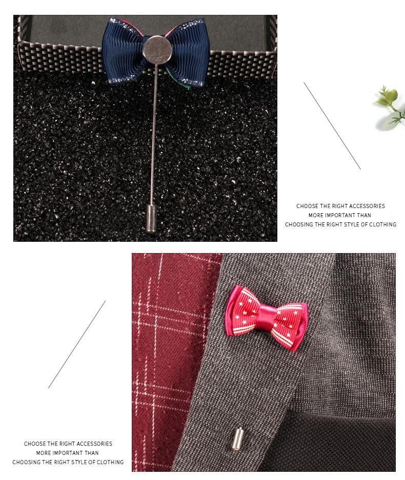 Handmade Mens Suit Fabric Bowtie Shape Lapel Pin Brooch Boutonniere Stick Butterfly Brooches