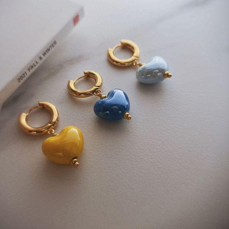 Fashion Jewellery Color Mixed Sweet Ceramic Heart Earrings