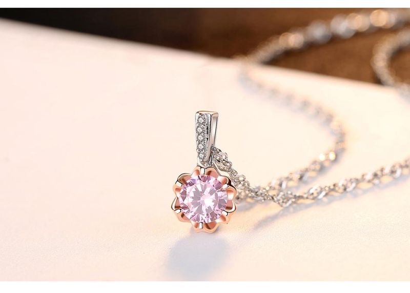 925 Sterling Silver Necklace with Purple Flower Drop for Female