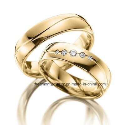 OEM Design 18k Gold Plated Couple Wedding Bands Solid Brass Jewellery Shop Window Display