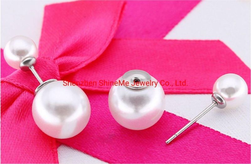 European and American Fashion Titanium Steel Natural Size Pearl Earrings Stainless Steel Round Double Pearl Earrings Jewelry Factory Direct Sales Er3932