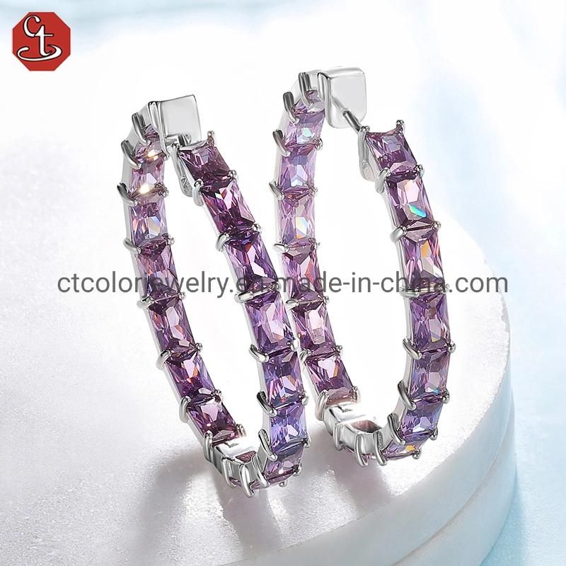 2022 New Fashion sterling silve jewelry purple cubic zircon earrings for girls