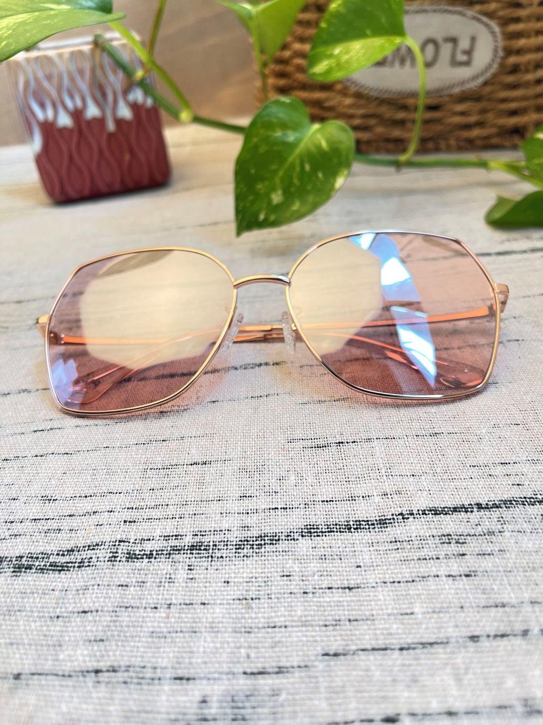 Mzhs220302custom Oversized Sun Glasses High Quality Women Metal Polarized UV 400 Best Sunglass with Champaign Lens Revo