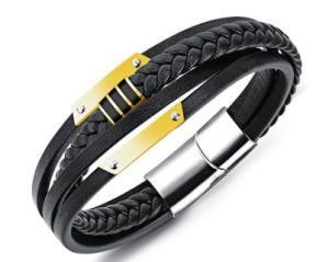 Factory Directly Sell Fashion Black Leather Braided Bracelets Multilayer Magnetic Clasp Bracelets&Bangles