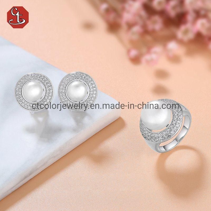 Fashion jewelry 925 silver nature pearl white CZ omega handmake black plated earrings