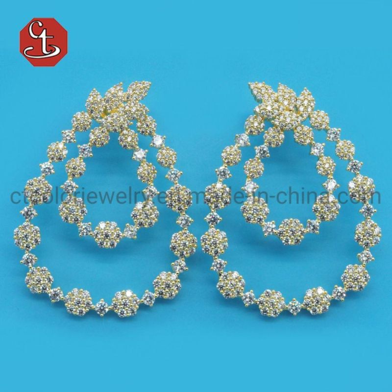 Luxury Geometric Silver or Brass Earring Colorful Gemstone with Cubic Zircon Eardrop