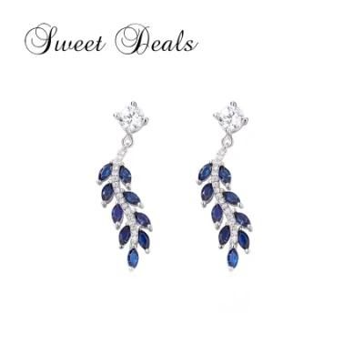 Leaf Zircon Stud Earrings Mori Blue Diamond Fashion Leaf Earrings