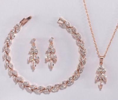 Rose Gold CZ Bracelet Earring Necklace Jewelry Set for Wedding. Bridal CZ Jewelry Set for Brides