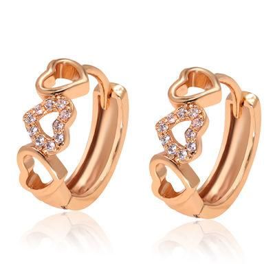 Brass Hoop 18K Gold Zirconia Hearts Earring