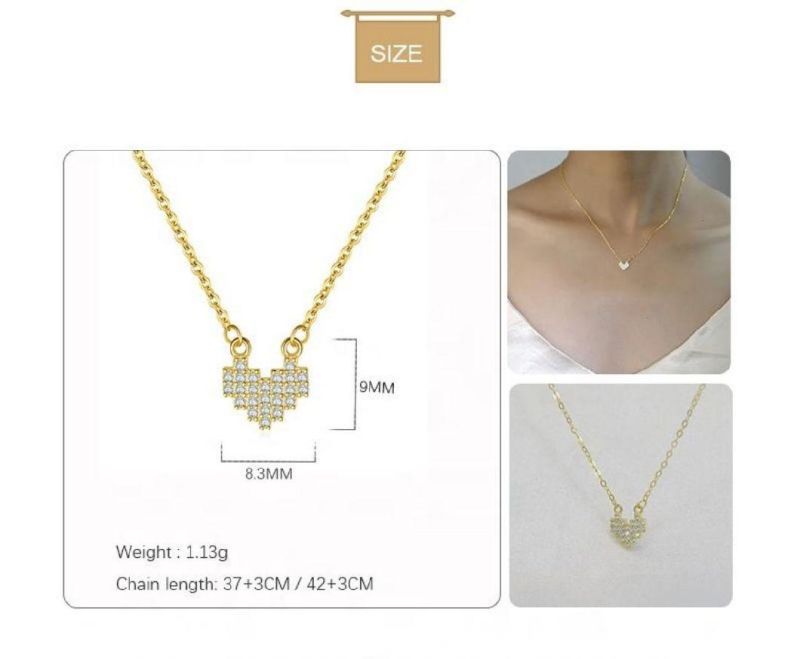 925 Silver Jewelry Zircon Heart Pendant Clavicle Chain Necklace Women Exquisite Lovely 14K Gold Plated Fashion Jewelry