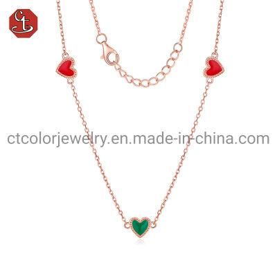 Fashion Custom Collection Jewelry 925 Silver with Enamel Heart Pendant Choker Necklaces for Lady