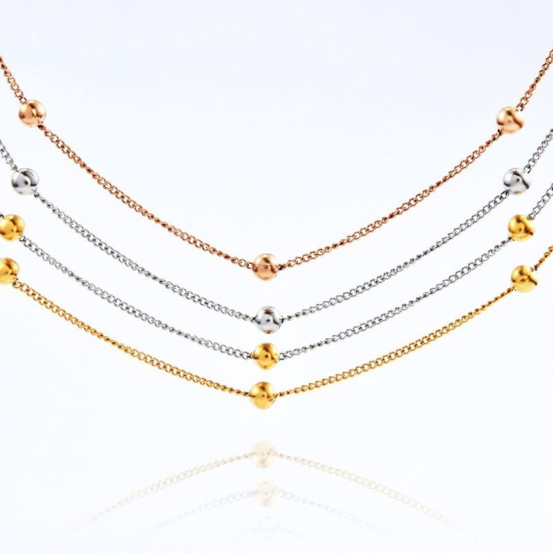 Fashion Jewellery Layering Necklace Stainless Steel Curb Chain Ball Lady Jewelry Gold Plated 316L