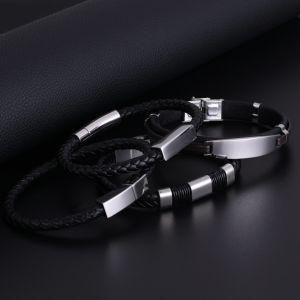 Fashion Custom Letter Logo Name Jewelry Genuine Leather Bracelet for Men