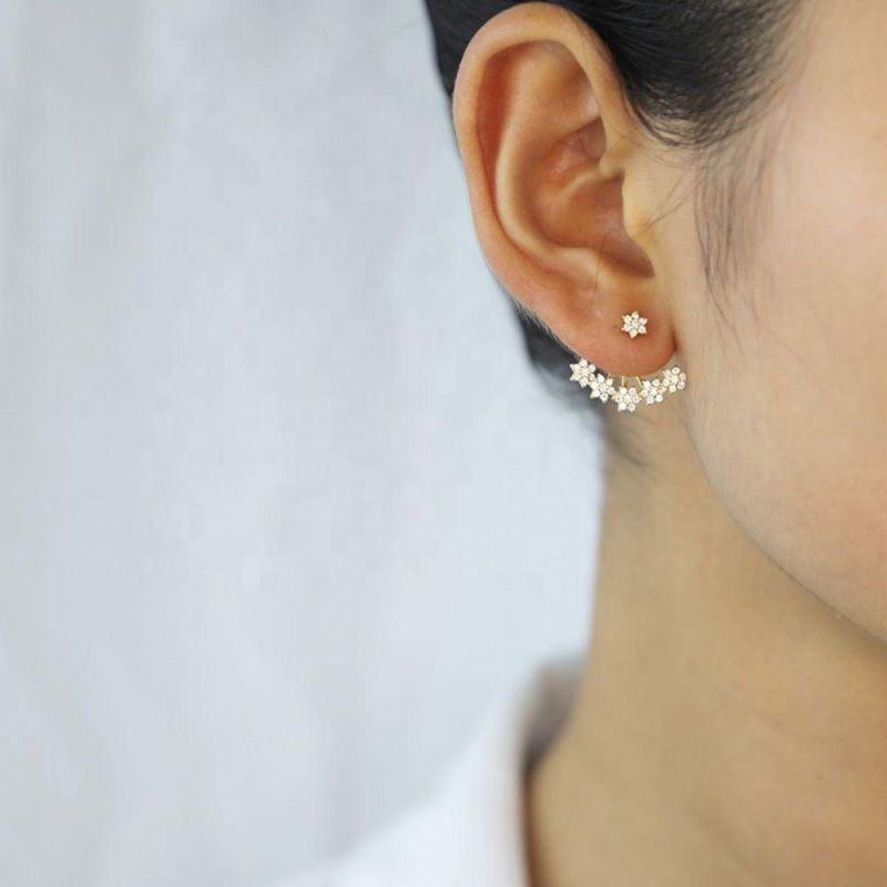 Fashion Jewellery Flower Zircon Back Hanging Earrings Real 925 Sterling Silver Earrings for Women
