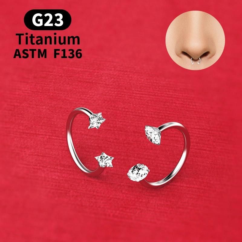 Titanium 16g Nose Septum Horseshoe Hoop Eyebrow Lip 8mm 10mm Helix Tragus Daith Rook Earrings Internally Threaded/Star/Round Zircon