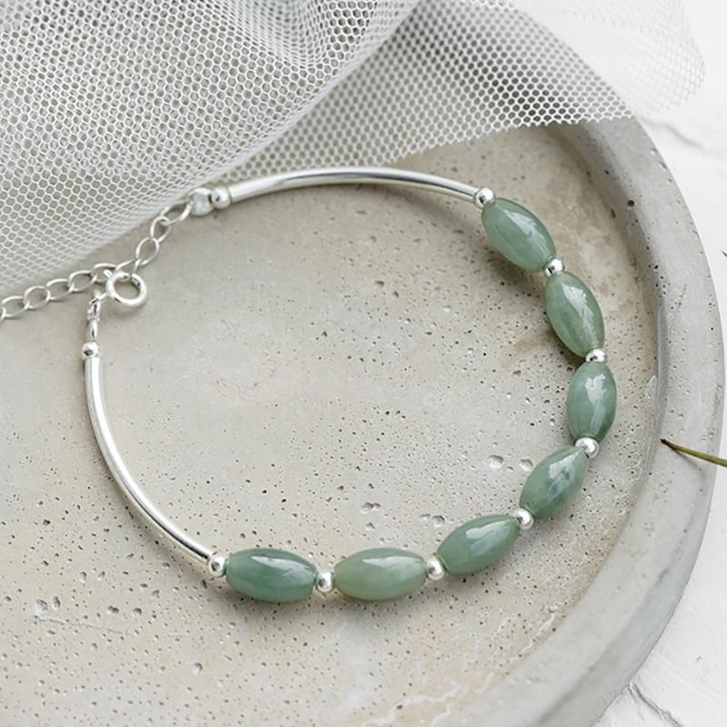 S925 Sterling Silver Bracelet Jade Bead Simple Bracelet