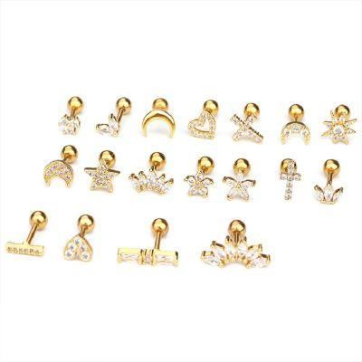 Ear Bone Nails Zircon Screw Stud Earrings Women Stud Earrings Piercing Jewelry