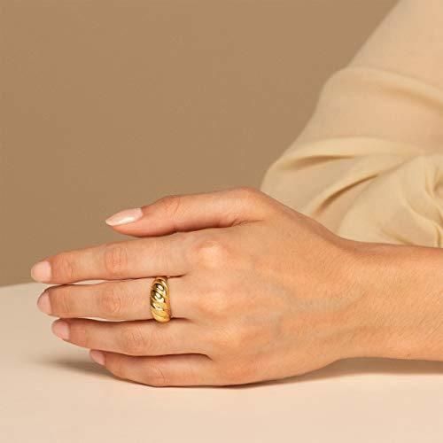 18K Gold Plated Fashion Ring Stainless Steeel Croissant Braided Twisted Signet Chunky Dome Ring
