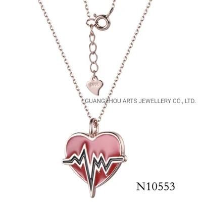 Sterling Silver Jewelry for Gift Red Enamel Heart Necklace