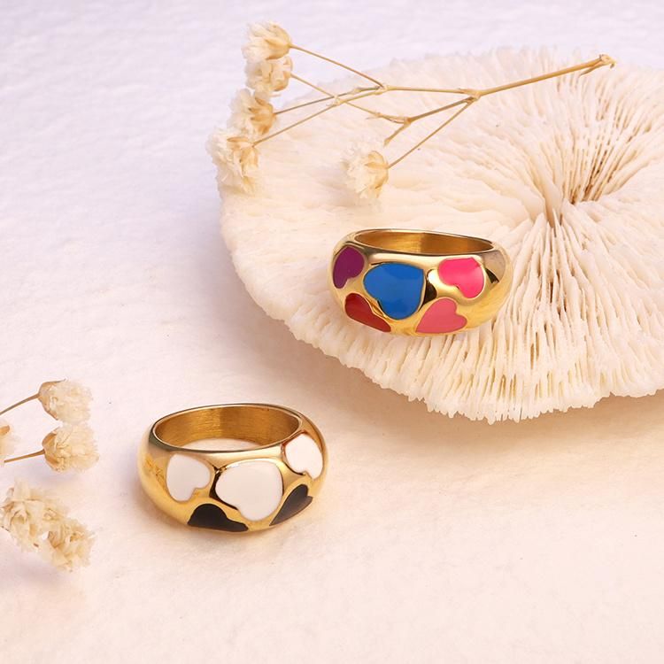 2022 New Arrival Vintage Yin Yang Enamel Rings Set for Women Flower Fashion Love Heart Finger Ring Jewelry Wholesale Price