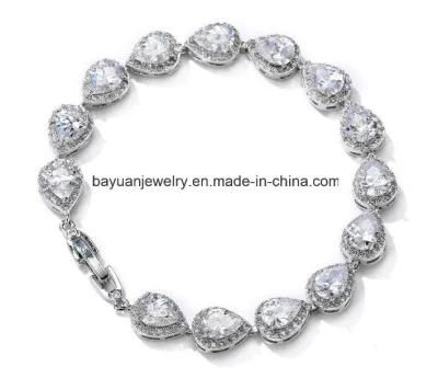18K White Gold Plated Pear-Shaped Halo Cubic Zirconia Bridal Tennis Bracelet Wedding Bridal Jewelry