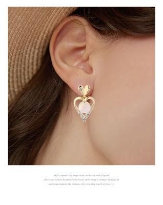 18K Gold Plated Fashion Jewelry Mini Heart Pave Glass Stone Rabbit Design Earrings for Women Female Girls