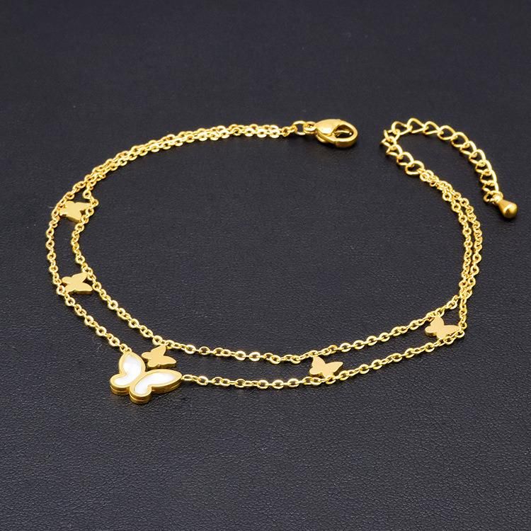 Manufacturer′s Custom Fashion Double-Layer Chain Foot Chain Stainless Steel Gold-Plated Anklet