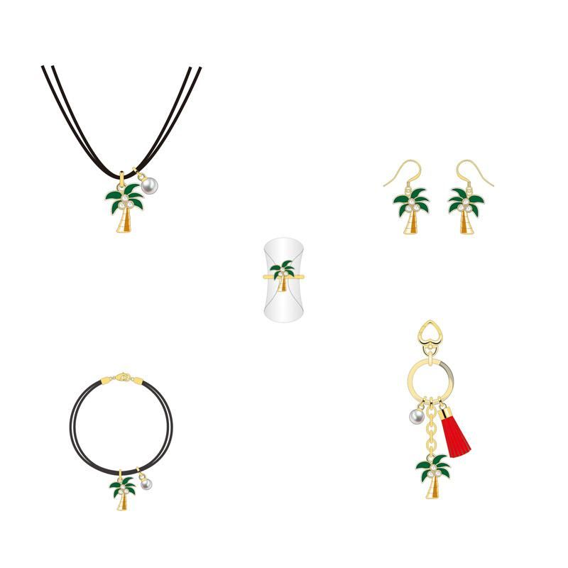 China Custom Designed Green Brown Coconut Tree Shape Jewelry Set