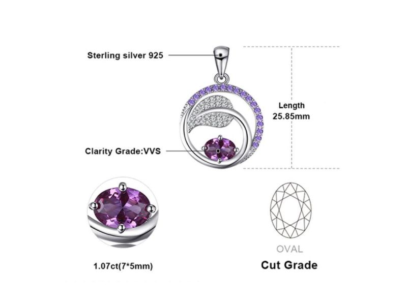 925 Sterling Silver Leaf Pendant Created Alexandrite Sapphire Pendant Purple Cubic Zirconia Pendant Jewelry