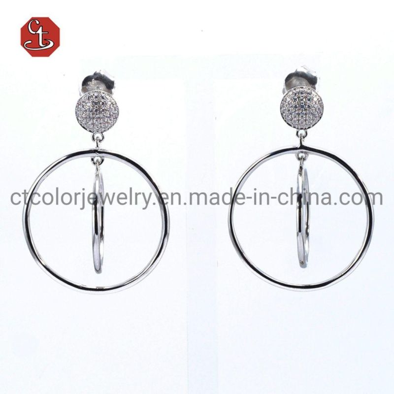 Round CZ Silver Earring Circle Earrings with Cubic Zircon Sterling 925 Silver Jewellery