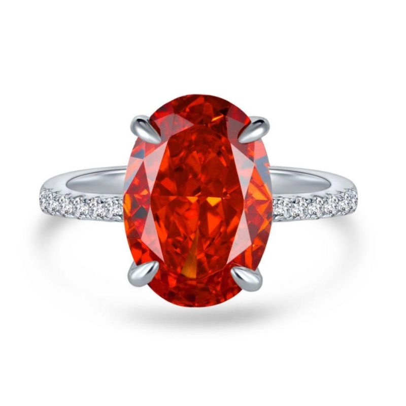 Designer Wholesale Jewelry 9mm*13mm Radiant Cut Oval Pink 5A Zirconia Elegant Engagement 925 Sterling Silver Rings