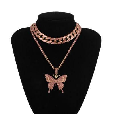 Jewelry Wholesale Personalized Vintage Set Diamond Cuban Chain Big Butterfly Necklace Girl