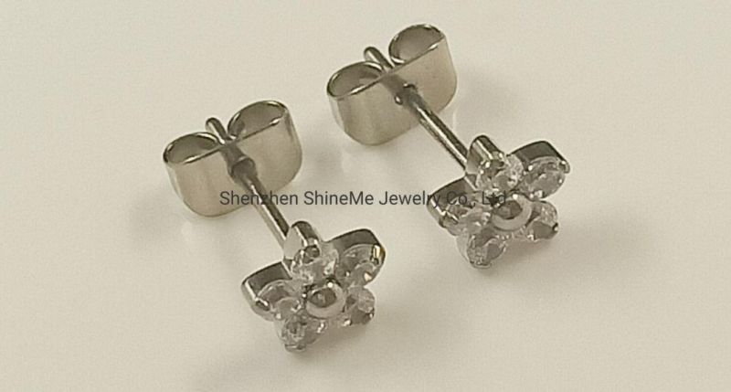 Fashion Jewelry Top Quality ASTM F136 Titanium Body Piercing Silver Jewelry CZ Ear Studs Earring Tper10