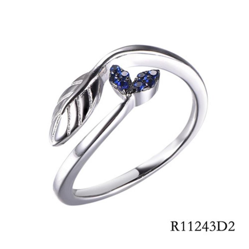Leafbud Sterling Silver with CZ Leaf Open Ring
