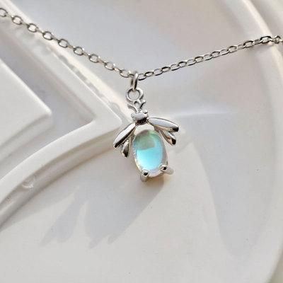 Adjustable 925 Sterling Silver Gemstone Firefly Moonstone Necklace Women