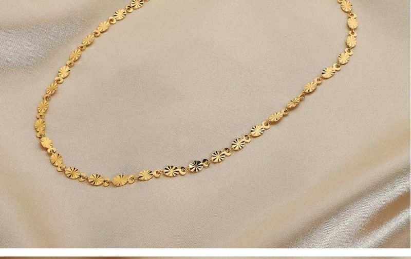 18K Gold Plated Stainless Steel Oval Petal Chain Link Necklace for Women Fashion Jewelry