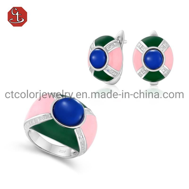 925 Sterling Silver Brass Rings Enamel Fashion Jewelry Enamel Geometric Rings Jewelry