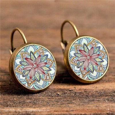 Women Vintage Bohemia Pattern Round Drop Earings Fashion Jewelry