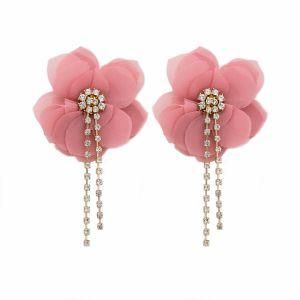 Fashion Accessories Women Jewelry Pink Flower Crystal Stone Earrings