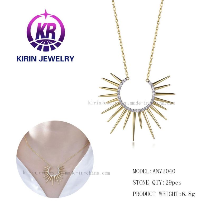 Tiktok Trendy 18K Gold Plated Sunshine Pendant Silver Necklace