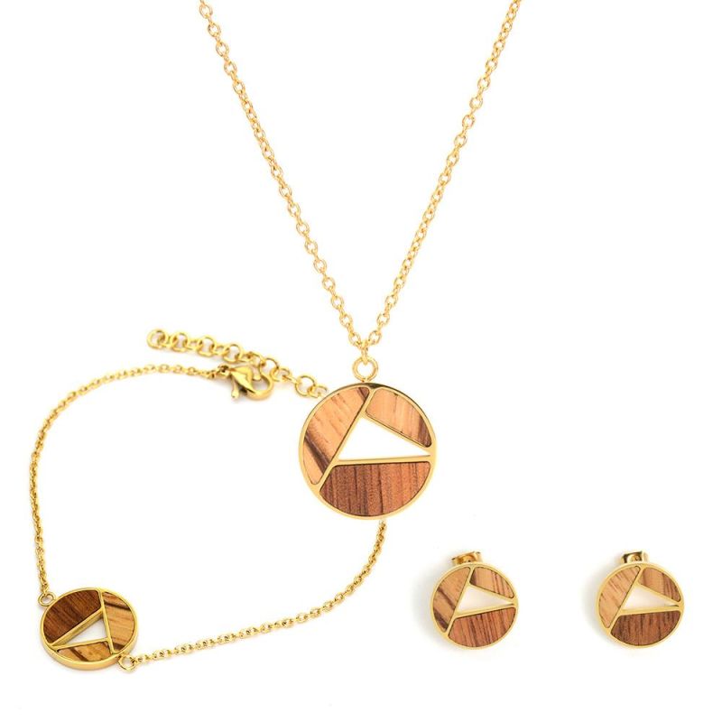 Minimalist Stainless Steel Womens Jewelry 2021 Wood Pendant Wholesales Price Earring Bracelet Women Necklaces Jewelry Sets