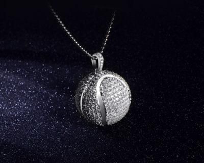 Rhodium Plated 925 Sterling Silver Basketball Sports Pendant