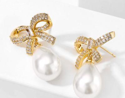 Gold CZ Earring Jewelry, Elegant Flower CZ Earring