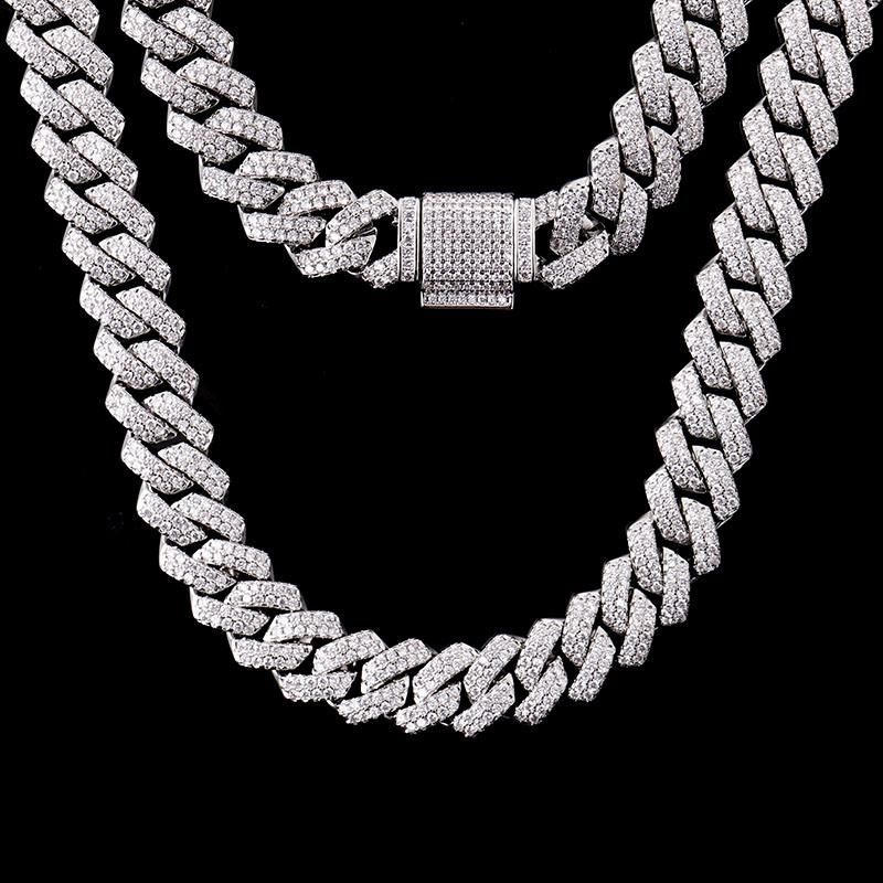 925 Sterling Silver Cuban Link Chain Jewelry Necklace with Vvs Moissanite Diamond for Hip Hop Jewelry Set