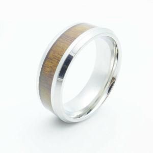 316L Stainless Steel Inlaid Red Wood Ring Jewelry, Wedding Rings